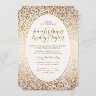 Gold Floral Vintage Wedding Invitations