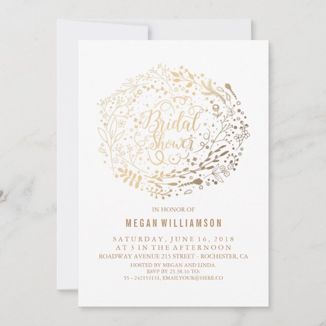 Gold Floral Vintage White Bridal Shower Invitation (Front)