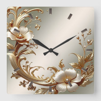 Gold Floral Wall Clock