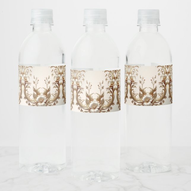 Gold Floral Water Bottle Label (Bottles)
