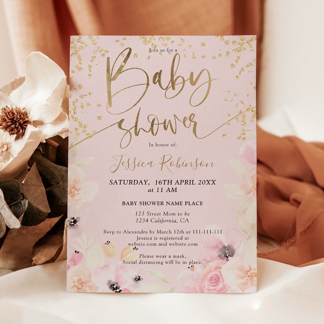 Gold floral watercolor baby shower budget (Gold floral watercolor baby shower budget invitation)