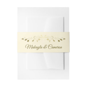 Gold Floral Wedding Bells Elegant Simple Cream Invitation Belly Band