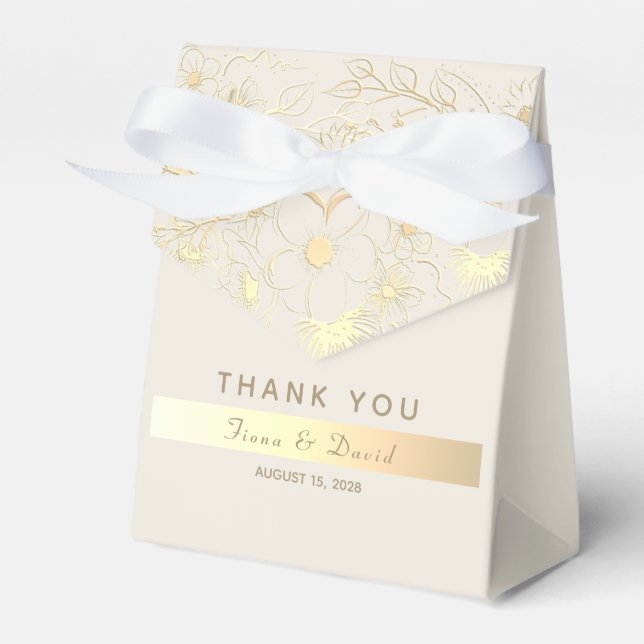 Gold Floral Wedding Favour Thank You Box (Front Side)