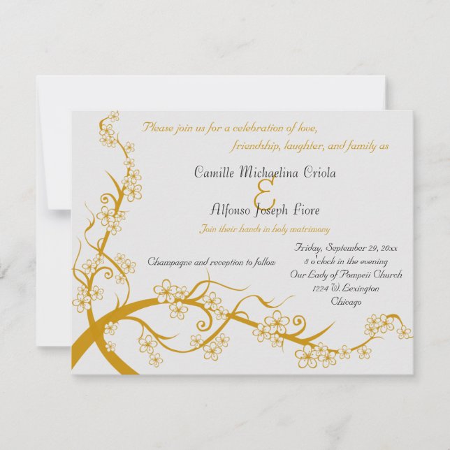 Gold Floral Wedding Invitation (Front)