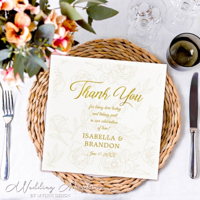 Gold Floral Wedding Party Thank You Napkin (Creator Uploaded)