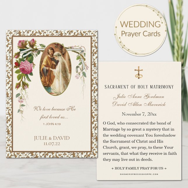 Gold Floral Wedding Scripture Prayer Card  (Creator Uploaded)