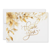 Gold Floral Wedding Thank You Card