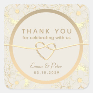 Gold Floral Wedding Thank You Square Sticker