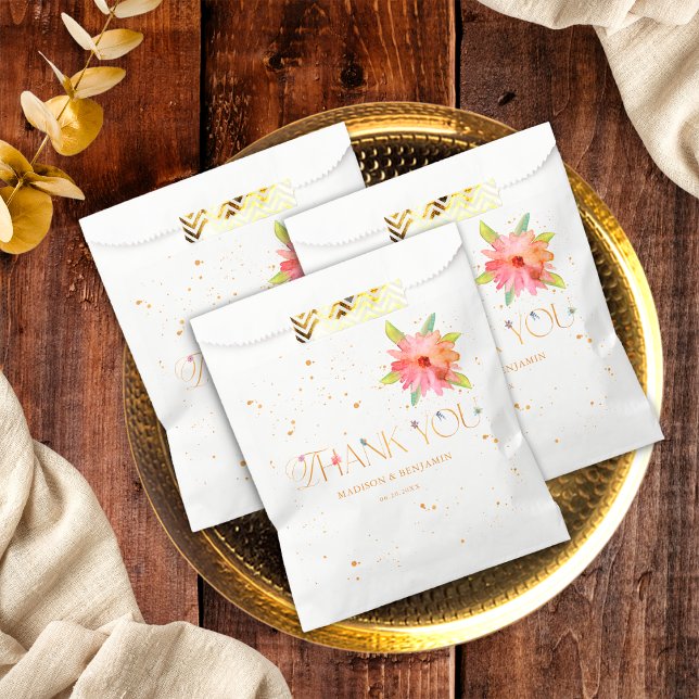 Gold Floral Wildflower Botanical Thank You Wedding Favour Bags (Creator Uploaded)