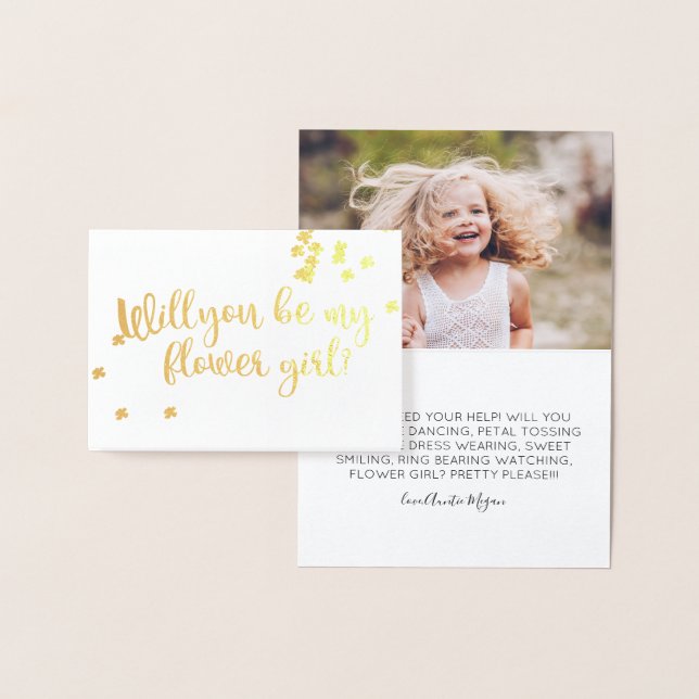 Gold Floral Will You Be My Flower Girl Photo Foil Card (Display)