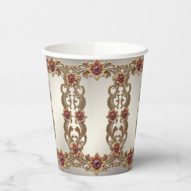 Gold Floral with Red Stones Paper Cups (Left)