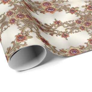 Gold Floral with Red Stones Wrapping Paper