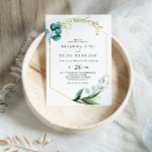 Gold Floral with Tropical Greenery Casual Wedding Invitation<br><div class="desc">This gold floral with tropical greenery casual wedding invitation is perfect for a destination wedding. The design features predominantly hand-painted watercolor green foliage coupled with gold flowers,  adorning an elegant geometric frame.</div>