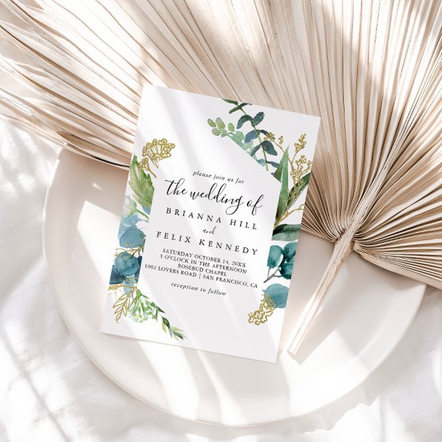 Gold Floral With Tropical Greenery The Wedding Of Invitation (Creator Uploaded)