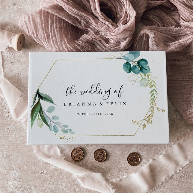 Gold Floral with Tropical Greenery Wedding Guest Book (Creator Uploaded)