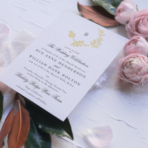 Gold Floral Wreath Classic Monogram Wedding