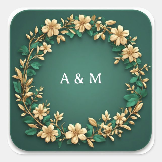 Gold Floral Wreath Frame For Elegant Invitations ✨ Square Sticker (Front)