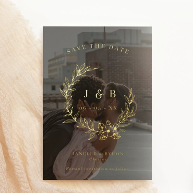 Gold Floral Wreath Monogram Photo Save The Date (Creator Uploaded)