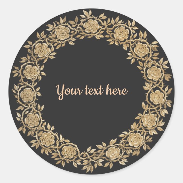 Gold Floral Wreath Template Classic Round Sticker (Front)