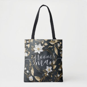 Gold Floral Wreath Wedding Groomsman Best Man Tote Bag