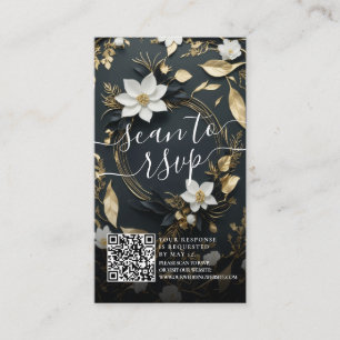 Gold Floral Wreath Wedding QR Code Website RSVP Enclosure Card
