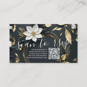 Gold Floral Wreath Wedding QR Code Website RSVP Enclosure Card