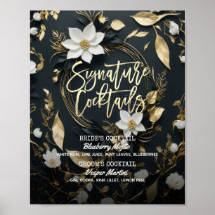 Gold Floral Wreath Wedding Signature Drink Menu Poster