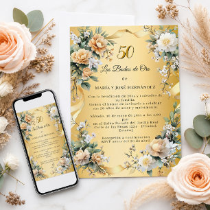 Gold Florals Invitación Bodas de Oro Invitation