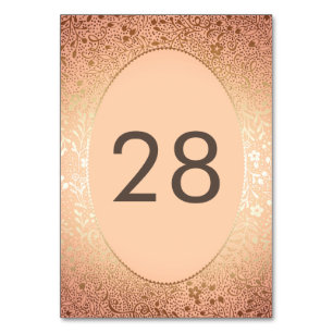 Gold Florals Peach Elegant Wedding Table Number