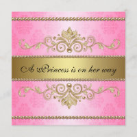 Gold Flourish Pattern Pink Girl Baby Shower