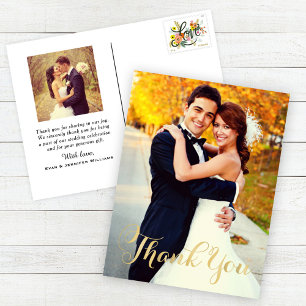 Gold Flourish Thank You Wedding Photo Portrait Postcard