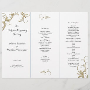 Gold Flourish White Tri-Fold Wedding Program