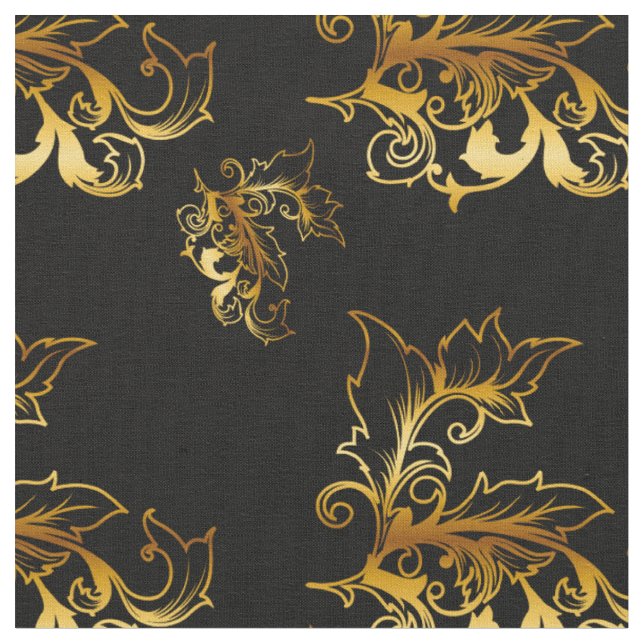 Gold Flourishes on Black Fabric (Close Up)