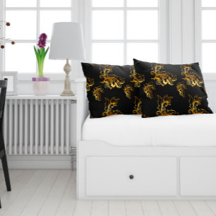 Gold Flourishes on Black Lumbar Cushion