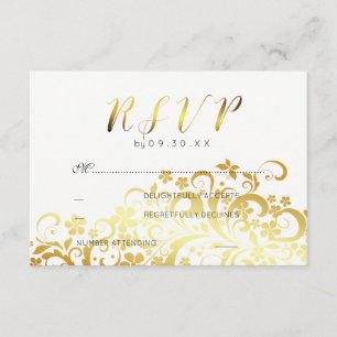 Gold Flourishing Floral Modern Wedding RSVP Card