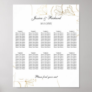 Gold Flower 10 Tables Seating Chart Poster Sign