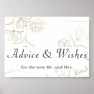 Gold Flower Advice and Wishes Wedding Poster Sign