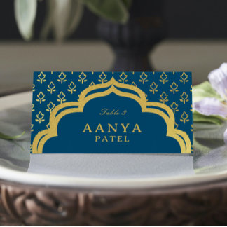 Gold Flower and Mundap Arch Wedding Escort Name Place Card