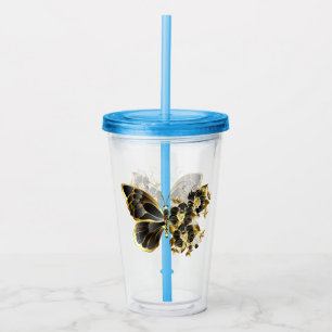 Gold Flower Butterfly with Black Orchid Acrylic Tumbler