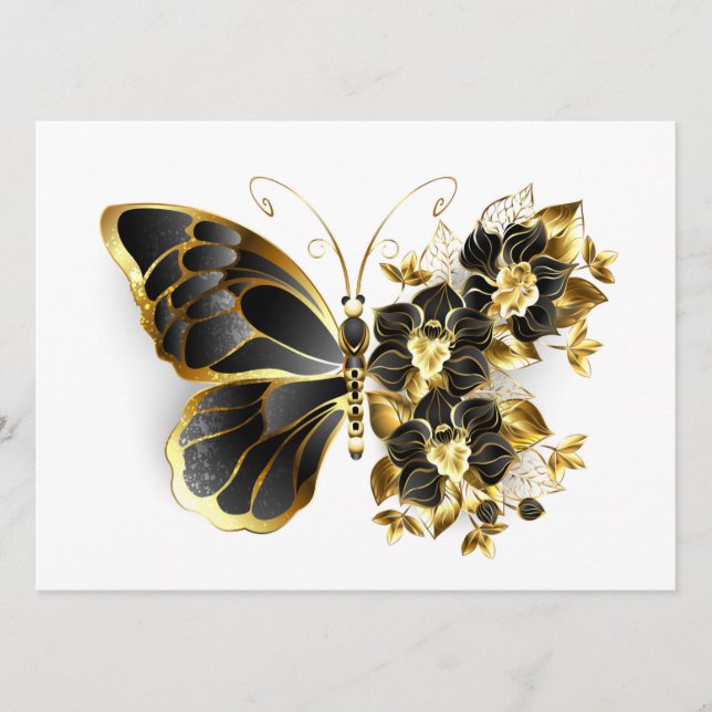 Gold Flower Butterfly with Black Orchid Advice Card (Front)