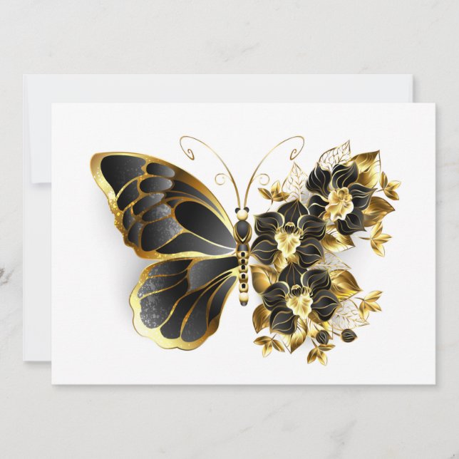 Gold Flower Butterfly with Black Orchid Announcement (Front)