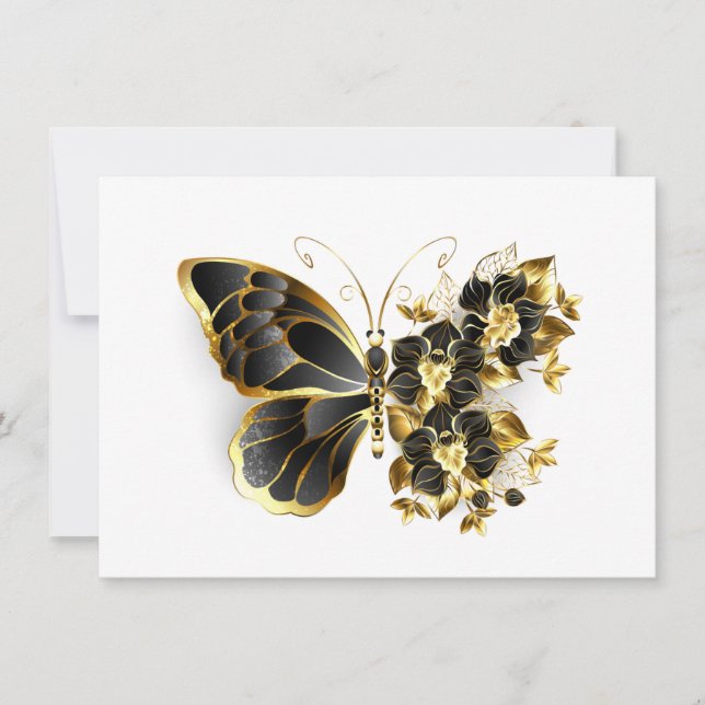 Gold Flower Butterfly with Black Orchid Announcement (Front)