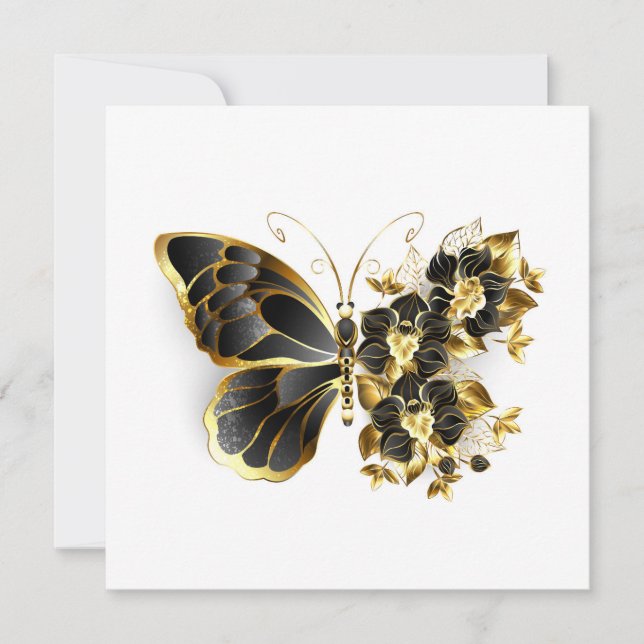 Gold Flower Butterfly with Black Orchid Announcement (Front)
