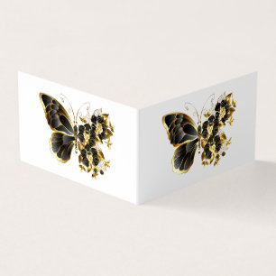 Gold Flower Butterfly with Black Orchid Business Card