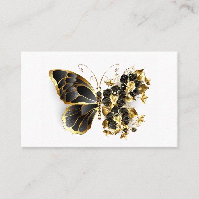 Gold Flower Butterfly with Black Orchid Business Card (Front)