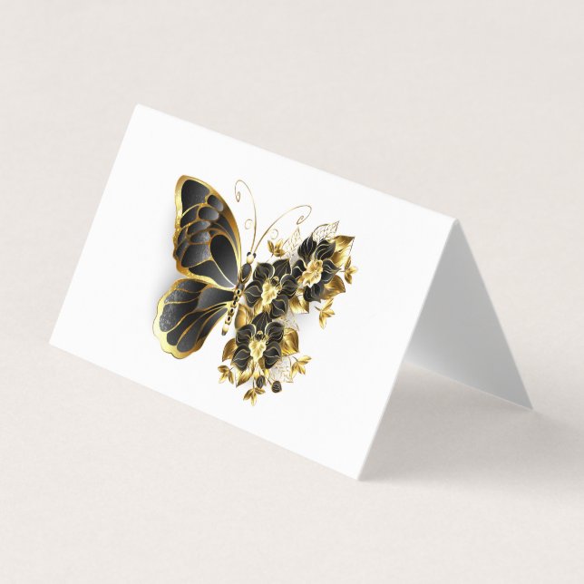 Gold Flower Butterfly with Black Orchid Business Card (Front)