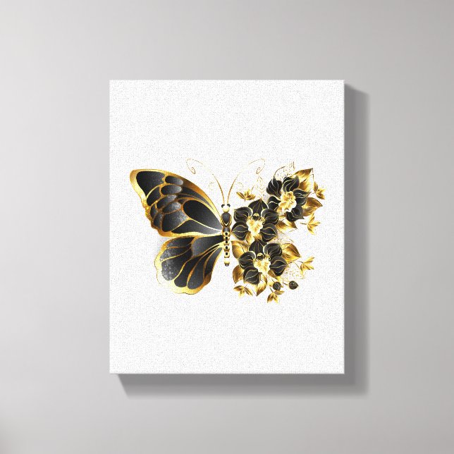Gold Flower Butterfly with Black Orchid Canvas Print (Front)