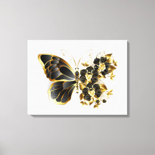 Gold Flower Butterfly with Black Orchid Canvas Print