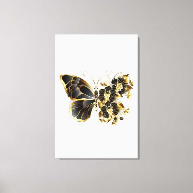 Gold Flower Butterfly with Black Orchid Canvas Print (Front)