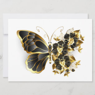 Gold Flower Butterfly with Black Orchid Card